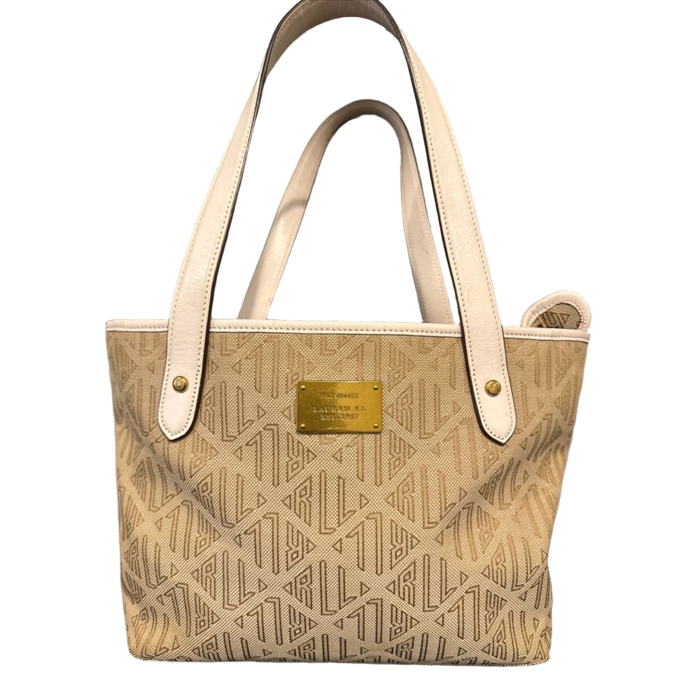 Ralph Lauren Khaki Tote Satchel Handbag Large Vintage